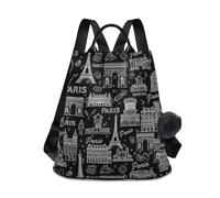 White Line Paris Print - Zaino da donna con cerniera posteriore, scomparto principale multi tasca, per viaggi e città