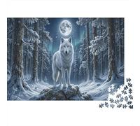 White LupiPuzzle 1000 Pezzi Cartone Spesso Miglioramento Memoria Foresta innevata all'Auroraa Anziani Tempo Libero, Legame Familiare, Regalo Natale 70x50cm/1000pcs