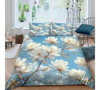White magnolia bloomsSet Di Copripiumino ultra microfibra 3 Pezzi stampa 3D con cerniera Spring floral art copripiumino incluso federe aiosa ultra morbido for ragazze Single（135x200cm）