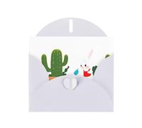 White MJHKXLJ - Biglietto di auguri perlato con stampa di coniglietto che innaffia il cactus, busta inclusa, perfetto per Natale, compleanni, San Valentino, matrimoni e molto altro ancora