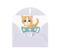 White MJHKXLJ - Biglietto di auguri perlato con stampa di un piccolo gatto arancione in una tazza a pois, busta inclusa, perfetto per Natale, compleanni, San Valentino, matrimoni e molto altro ancora