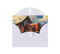 White MJHKXLJ Farm - Biglietto di auguri perlato con stampa trattore rosso, busta inclusa, perfetto per Natale, compleanni, San Valentino, matrimoni e molto altro ancora