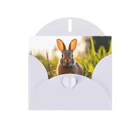 White MJHKXLJ Rabbit in the grass Prints Pearlized Greeting Card - Busta inclusa - Perfetto per Natale, compleanni, San Valentino, matrimoni e molto altro ancora