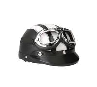 (White)Motorcycle scooter open face half leather helmet with visor uv goggles retro vintage styl