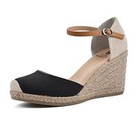 WHITE MOUNTAIN Mamba, Sandalo Espadrillas con Zeppa Donna, Tessuto Nero, 41 EU Larga