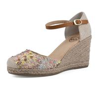 White Mountain Sandalo Espadrillas da Donna con Zeppa Mamba, Naturale/Multi/Tessuto, 39 EU