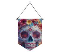 White Of The Dead Flower Skull Hanging Fabric Banner con asta telescopica in tessuto banner decorazione esterna per interni, feste all'aperto