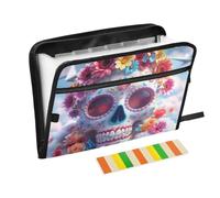White of The Dead Flower Skull Organizer Folder 13 tasche formato A4 Lettera con chiusura a cerniera per cartelle di file grandi