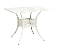 White Outdoor Aluminum Table 90x90x73 cm - Durable Cast Aluminum Garden Tea Table with Umbrella Hole, Perfect for Patio, Balcony or Backyard, Weather-Resistant & Sturdy Design for Coffee and Dining