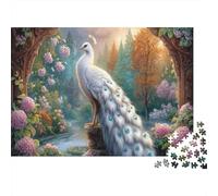 White PavonePuzzle 1000 Pezzi Cartone Spesso Anziani Cespugli di ortensie Allenamento Cognitivo Miglioramento Memoria, Tempo Libero, Regalo Amatori 38x26cm/1000pcs