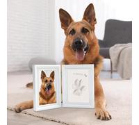 White Pets' Memory Frame, kit con doppia impronta di zampa pieghevole con cuscinetto in argilla morbida, ricordo in legno con vetro trasparente, elegante decorazione per la casa, regalo personalizzato
