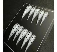 White Polka Dot Press Claw on Nails Long Stiletto Gothic Punk Style Reusable Thick Acrylic Press on Nails Cat Dragon Eagle Claw False Nail Unique Reusable Glossy Glue on Nail (S)