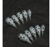 White Polka Dot Press Claw on Nails Short Stiletto Gothic Punk Style Reusable Thick Acrylic Press on Nails Cat Dragon Eagle Claw False Nail Unique Reusable Glossy Glue on Nail (L)