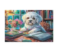 White Poodle Floral Puzzle 1000 Pezzi Alpi Italiane Per Adulti Esperti Cartone Rigido Difficoltà Media Per Vacanze Invernali Da Passatempo Con Colla Inclusa 1000 PCS（75x50cm）