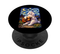 White Poodle Playing Guitar Whimsical Dog Art Music Camping PopSockets PopGrip Adesivo