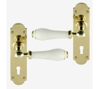 White porcelain Leva Maniglia Su Piastra polished brass Oro Anello Design