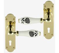 White porcelain Leva Maniglia Su Piastra Posteriore polished brass Nero Dahlia