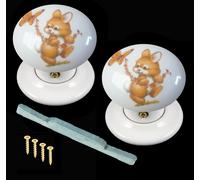 White porcelain Pomello Porta Set Fiore Conigli Design (Coppia) 60mm