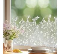 White Privacy Window Film per static Cling Floral White Privacy(39X150CM) | Blocks outside view, lets light in, white opaque finish, eucalyptus design, home office use