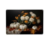 White Pumpkins and Flowers still life metal Signs Tin Wall Art Decor for Bathroom Toilet Toilette Farmhouse Toilette Yard 20x30 cm