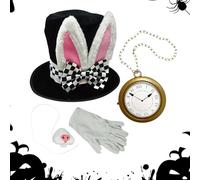 White Rabbit Costume, Bunny Dress Up, 0.78in Authentic Cosplay Accessory Set, Soft Plush Material, Adjustable Comfortable Fit for Easter, Halloween, Party, Women, Men, Adults
