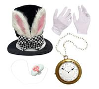 White Rabbit Costume Set, Bunny Cosplay Accessories, 4 Piece Dress Up Kit, Interactive Ears Tail Bowtie and Gloves to Adults, Responsive Perfect for Easter Party, Halloween, Stage Performance