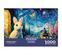 White_rabbit_with_large_eyes 1000 Pcs Cartone Robusto Puzzle Rabbit in A Blue Cloak Sfida Unica Gioco Creativo Puzzle Per Adulti E Bambini 52x38cm/1000pcs