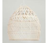 White Rattan Light Fixture Hand Woven Wicker Pendant Lighting Kitchen Island Rustic Basket Cage Hanging Lamp Vintage Bamboo Chandelier for Bedroom Dining Room Farmhouse