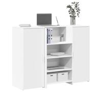 White Reception Desk 135x50x103.5 cm with Storage Cabinet, Multilayer Wood Office Counter for Hotel Lobby & Clinic, Spacious Workstation with Durable Chipboard Construction, Easy Assembly