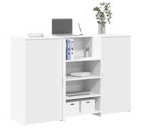 White Reception Desk 155x50x103.5 cm with Storage Cabinets, Multilayer Wood Office Front Desk for Hotel Lobby, Clinic & Beauty Salon, Durable Particle Board with Spacious Countertop & Easy Assembly