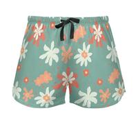 White Red and Orange Flowers Women's Lounge Shorts Pajama Bottoms Yoga Sports Elastic Waist Drawstring,M