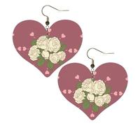White Rose of Love Stampe Eleganti orecchini a forma di cuore leggeri accessori da donna perfetti per feste e San Valentino.