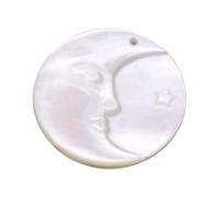 White Shell Bead 20mm Moon Carving Design (guscio bianco) | Materiale del guscio naturale, elegante motivo lunare, fori preforati per comodità, gioielli fai-da-te versatili