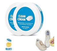 White Shoe Cleaner Cream,Gentle No-Rinse Shoe Cleaner & Whitening Cream,Multipurpose No-Wash Solid Cleaning Paste with Sponge Removes Stains,Cleaning and Stain Removal Cream for Leather Soles (2PCS)
