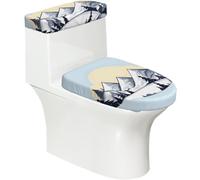 White Snowy Mountains, set di 2 copriwater elastici per il bagno, con coperchio e copertura per serbatoio, decorazione morbida e lavabile, a forma di U