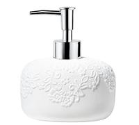 White Soap Dispenser, Ceramic Countertop Lotion Dispenser 14oz with Embossed Design, Bathroom Refillable Lotion Bottle for Shower Soaps Shampoo Kitchen Organization, ANTIS'S HOME