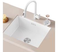 White Stainless Steel Kitchen Single-Bowl with Cup Rinser Pull-out Faucet Suitable for Undermount Installation Complete Accessories (45x40x21cm)