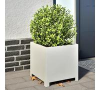 White Steel Garden Planter 40x40x40 cm - Rustproof Outdoor Flower Pot for Balcony, Patio, Terrace Large Square Plant Container with Drainage Option - Durable Decorative Metal Box for Plants Herbs