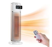 White - Stufa Elettrica A Torre In Ceramica PTC, Termoventilatore 2000W Con Telecomando, Riscaldatore Elettrico 3 Livelli, Timer, Oscillazione Automatica, Display LED Touch Screen