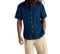 White Stuff Camicia in Lino Keswick da Uomo - Camicia Casual a Maniche Corte - Blu Marino Scuro - Taglia M