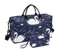 White Swan - Borsa grande da portare con sé durante la notte, borsa da allenamento con tracolla regolabile per yoga, set da 2 pezzi, Cigno bianco., 1 size