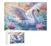 White Swan Flying Over Lotus Pond Puzzle 1000 Pezzi Per Anziani Gioco Mentale Equilibrio Cognitivo Regalo Per Svago 1000 PCS