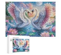 White Swans with Pink Wings at Colorful Sunset Puzzle 300 Pezzi Per Anziani Attività A Casa Mantenimento Cognitivo Regalo Per Persone Anziane 300 PCS