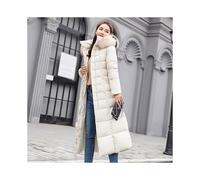 (White,Tag L=US S)Parka donna lunghezza intera giacca piumino cotone puffer coat pelliccia lungo invernale con cappuccio