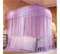 White Telescopic U-Shaped Mosquito Net Canopy for King Bed,3 Doors (70.9" Wx78.7L(Packof1))