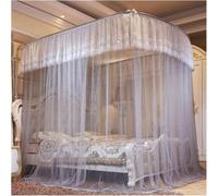 White Telescopic U-Shaped Mosquito Net Canopy for King Bed,3 Doors (70.9" Wx78.7L(Packof1))