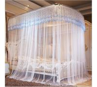 White Telescopic U-Shaped Mosquito Net Canopy for King Bed,3 Doors (70.9" Wx90.6L(Packof1))