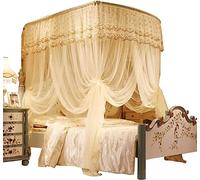White Telescopic U-Shaped Mosquito Net Canopy for King Bed,3 Doors (78.7" Wx90.6L(Packof1))