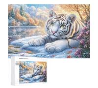 White Tiger by Snowy Forest Stream And Cabin Puzzle 1000 Pezzi Per Adolescenti 14+ Esercizio Logico Sviluppo Delle Competenze Regalo Per Educazione 1000 PCS