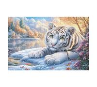 White Tiger by Snowy Forest Stream And Cabin Puzzle 1000 Pezzi Sfida Creativa Adulti E Ragazzi Rompicapo Educativo Rilassamento Pressione Ridotta Idea Regalo Amici E Cugini 1000 PCS